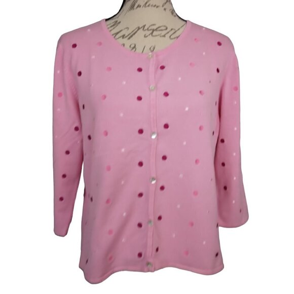 Erin Matthews Sweaters - Erin Matthews | Pink Embroidered Polka Dot Cardigan Sweater | Size L
